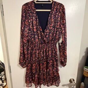 Aqua Floral Long Sleeve Dress - Pink and Black